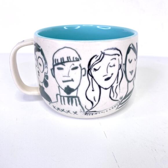 Anthropologie People Person Coffee Mug Collectible 10 oz. White Black Blue Faces - Picture 3 of 6